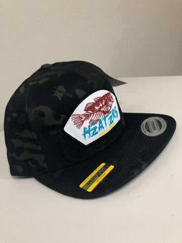 The "Heater Fish" Black Camo, Flat Bill, Snapback Hat